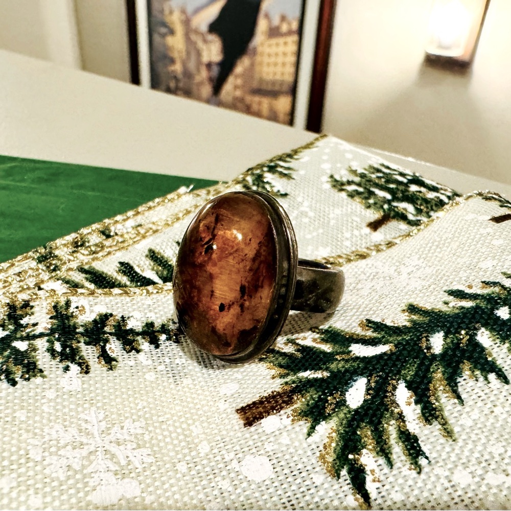 Genuine amber and sterling silver ring